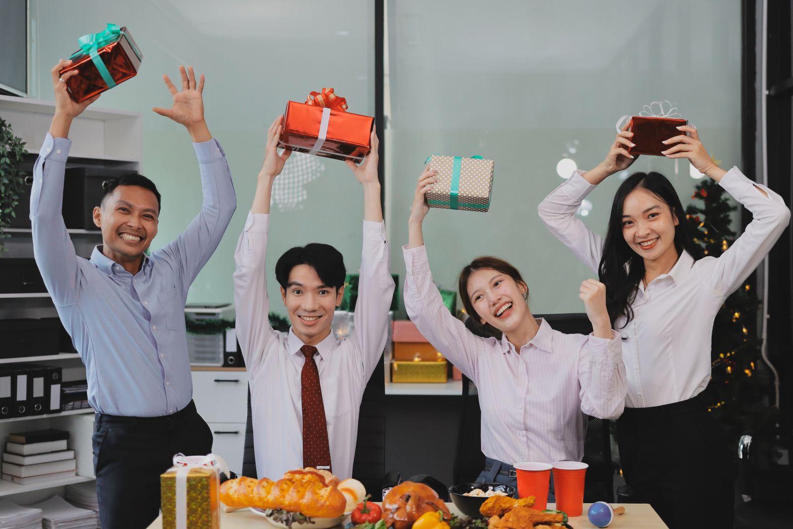 Joyful workplace celebration with achievement recognition